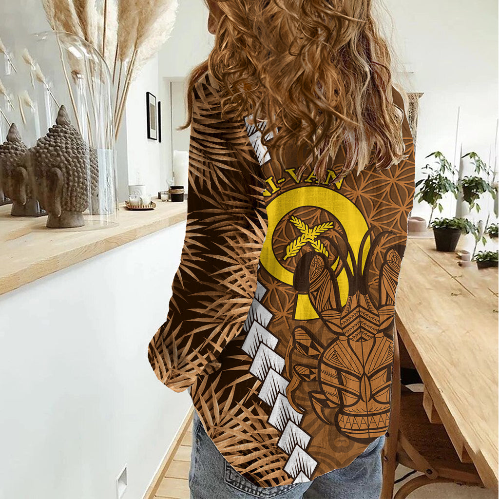 Vanuatu Coconut Crab Women Casual Shirt Ni-Van Tropical Leaves With Sand Drawing Art