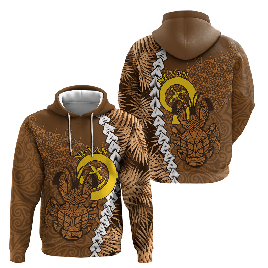 Vanuatu Coconut Crab Zip Hoodie Ni-Van Tropical Leaves With Sand Drawing Art