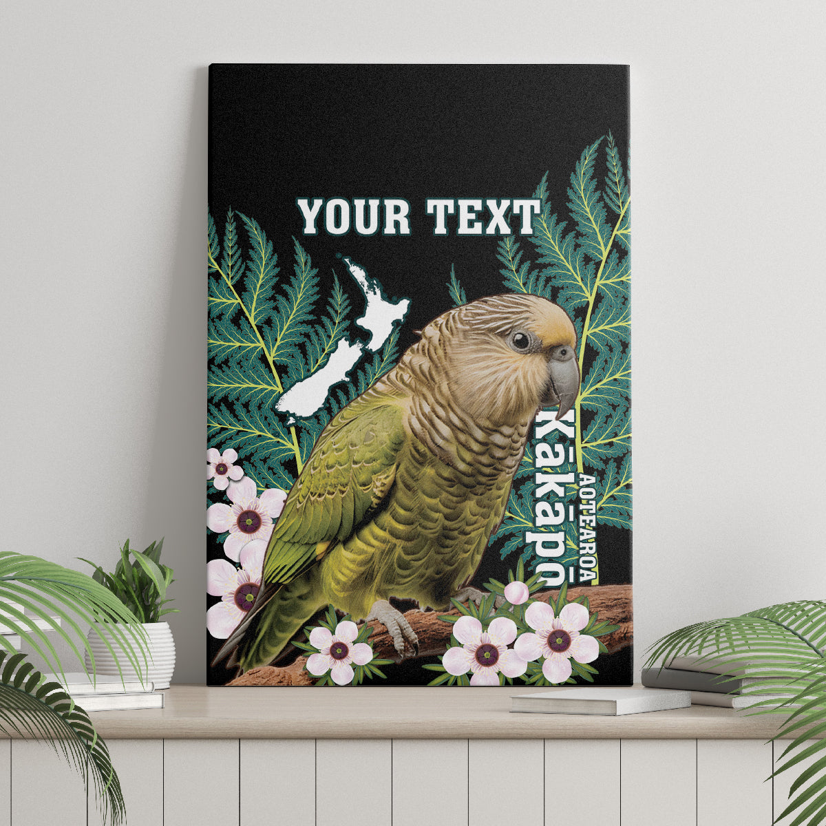 Personalised New Zealand Kakapo Canvas Wall Art Aotearoa Fern With Manuka