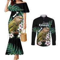 Personalised New Zealand Kakapo Couples Matching Mermaid Dress and Long Sleeve Button Shirt Aotearoa Fern With Manuka