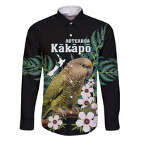 Personalised New Zealand Kakapo Family Matching Long Sleeve Bodycon Dress and Hawaiian Shirt Aotearoa Fern With Manuka LT14 Dad's Shirt - Long Sleeve Black - Polynesian Pride