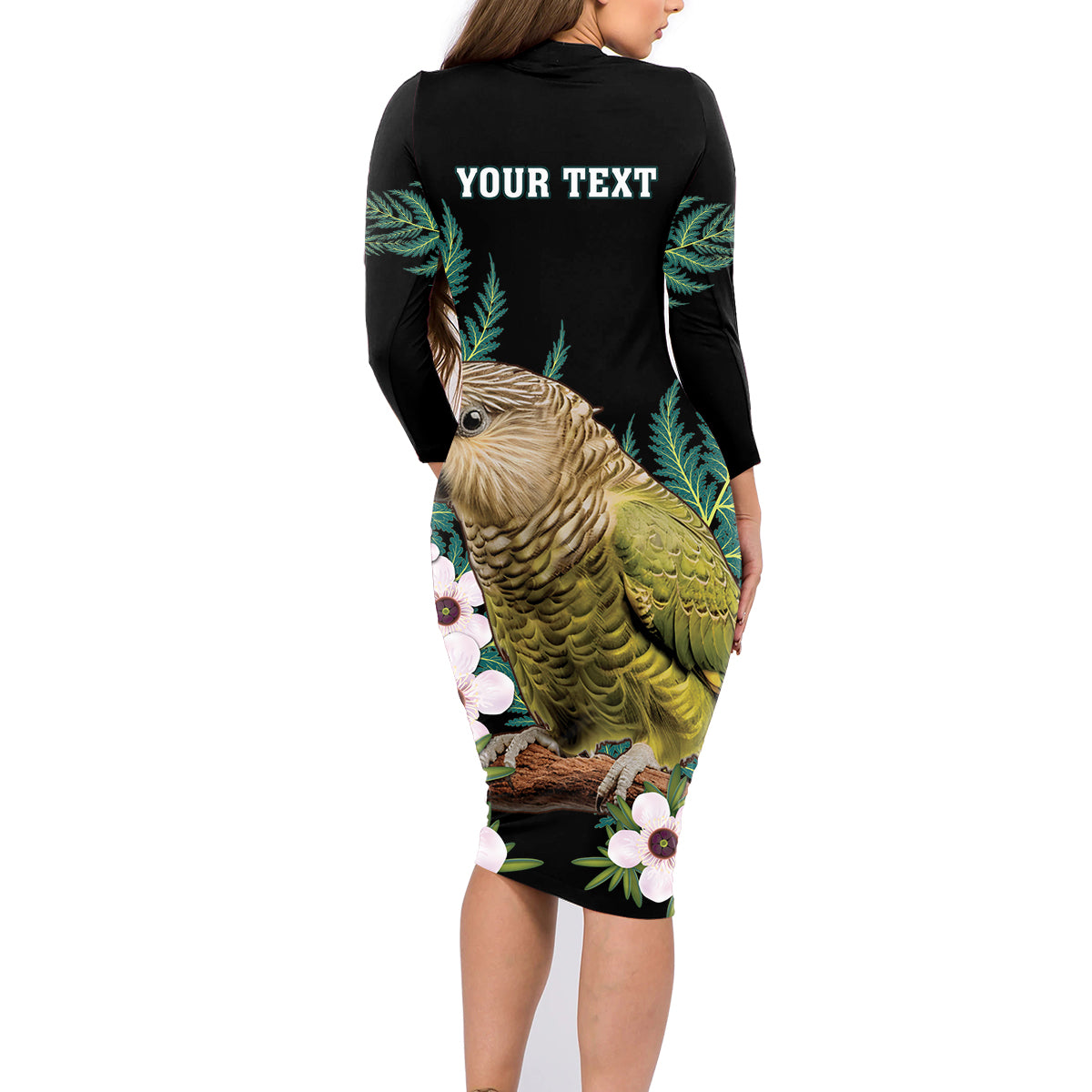 Personalised New Zealand Kakapo Family Matching Long Sleeve Bodycon Dress and Hawaiian Shirt Aotearoa Fern With Manuka LT14 - Polynesian Pride