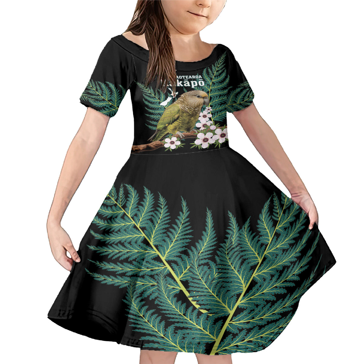 Personalised New Zealand Kakapo Family Matching Mermaid Dress and Hawaiian Shirt Aotearoa Fern With Manuka