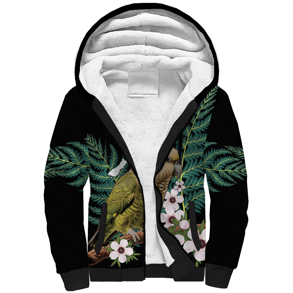 Personalised New Zealand Kakapo Sherpa Hoodie Aotearoa Fern With Manuka