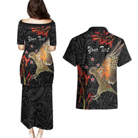 Personalised New Zealand Kea Couples Matching Puletasi and Hawaiian Shirt Nestor Notabilis With Harakeke Maori Pattern