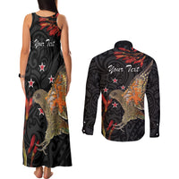 Personalised New Zealand Kea Couples Matching Tank Maxi Dress and Long Sleeve Button Shirt Nestor Notabilis With Harakeke Maori Pattern