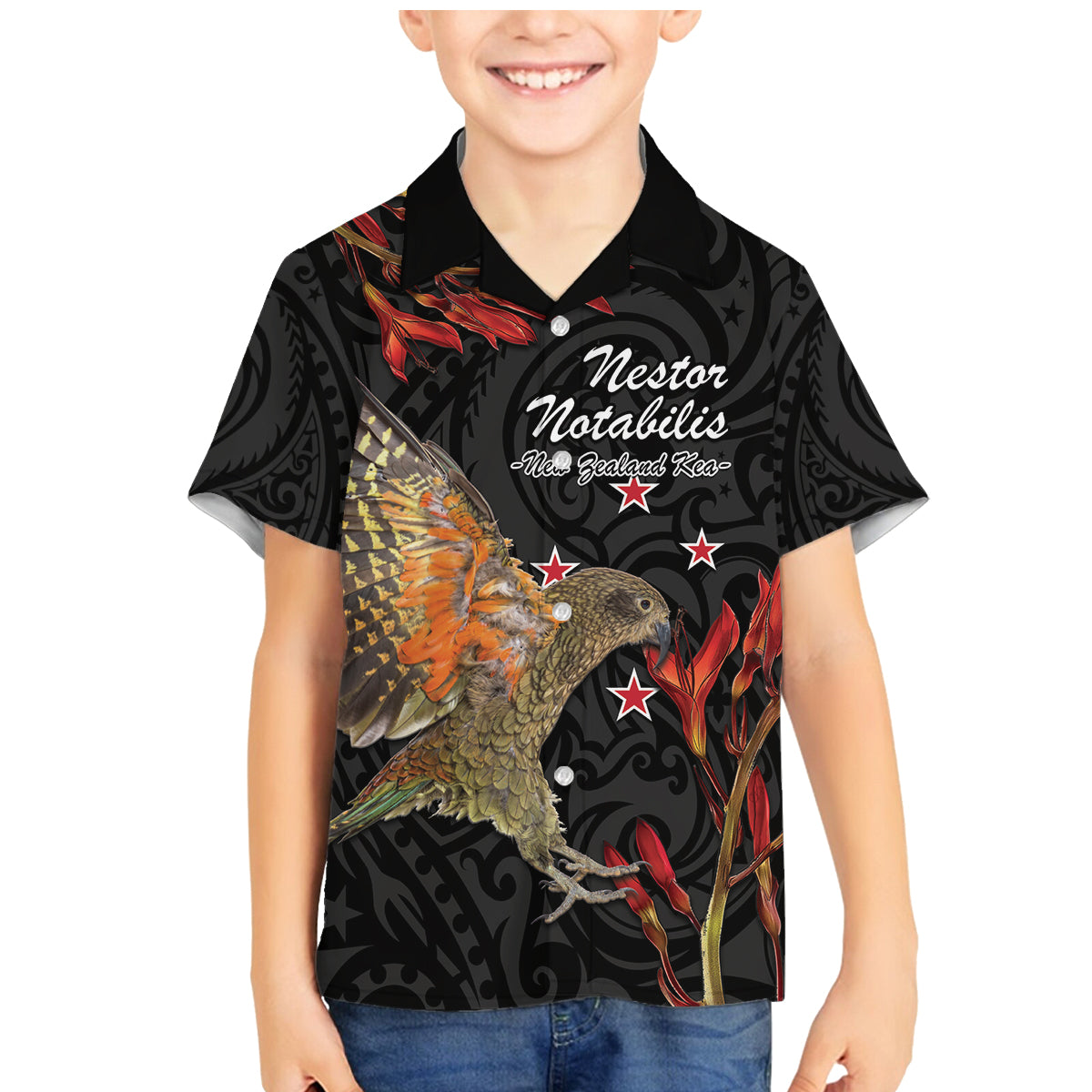 Personalised New Zealand Kea Family Matching Mermaid Dress and Hawaiian Shirt Nestor Notabilis With Harakeke Maori Pattern