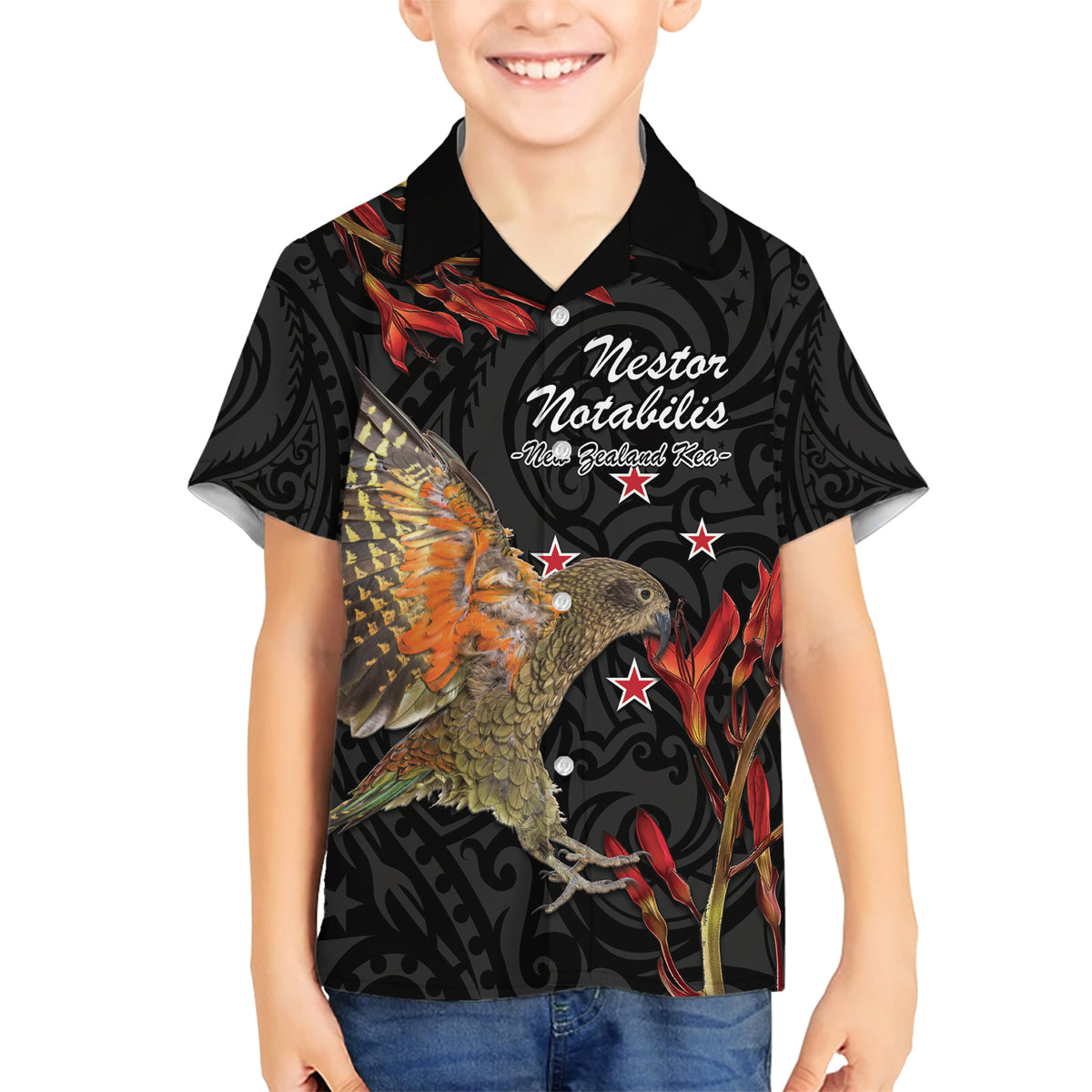 Personalised New Zealand Kea Family Matching Short Sleeve Bodycon Dress and Hawaiian Shirt Nestor Notabilis With Harakeke Maori Pattern