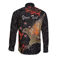 Personalised New Zealand Kea Long Sleeve Button Shirt Nestor Notabilis With Harakeke Maori Pattern LT14 - Polynesian Pride