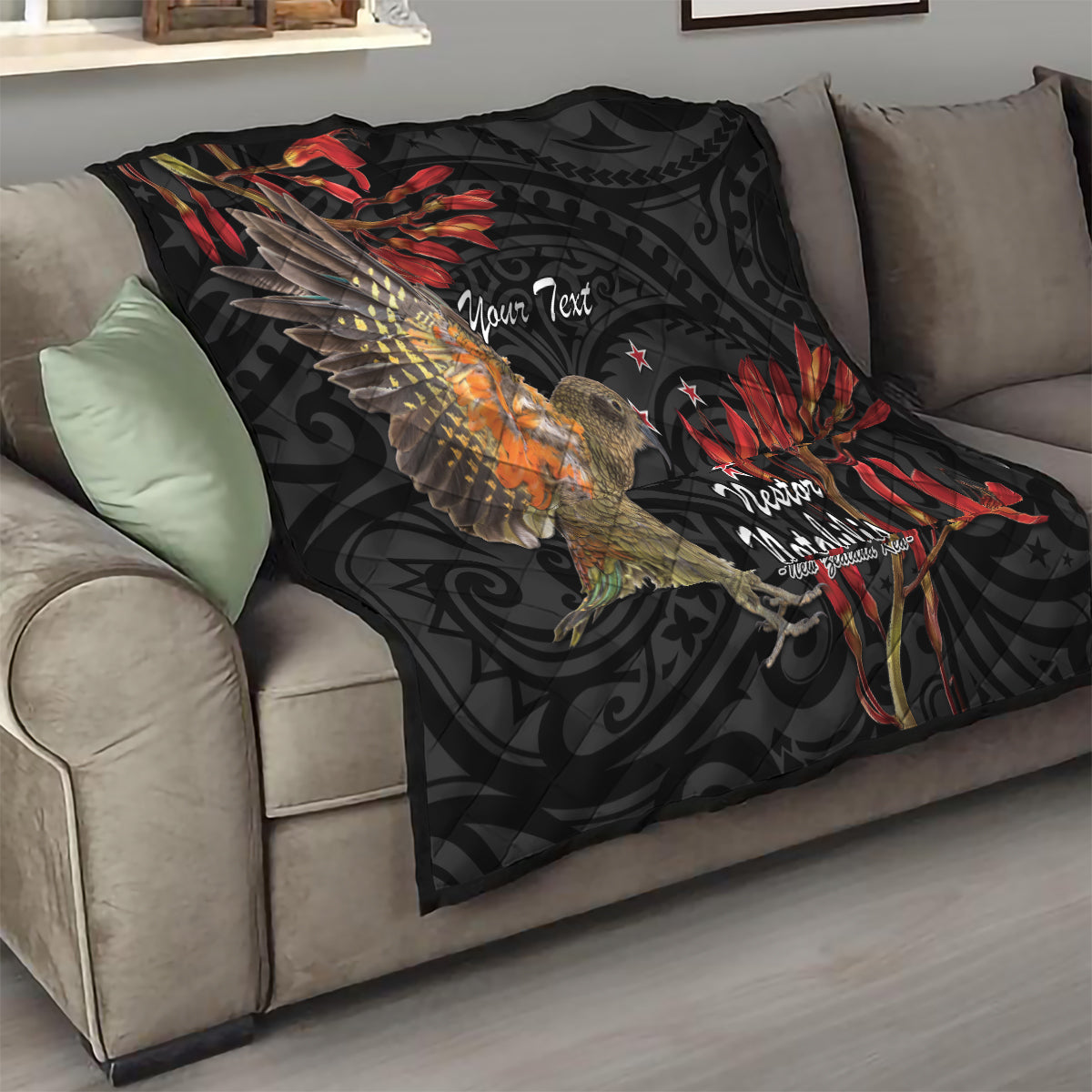 Personalised New Zealand Kea Quilt Nestor Notabilis With Harakeke Maori Pattern LT14 - Polynesian Pride