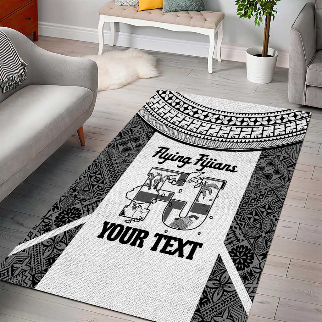 Custom Fiji Tapa Rugby Area Rug Flying Fijian Black And White Version