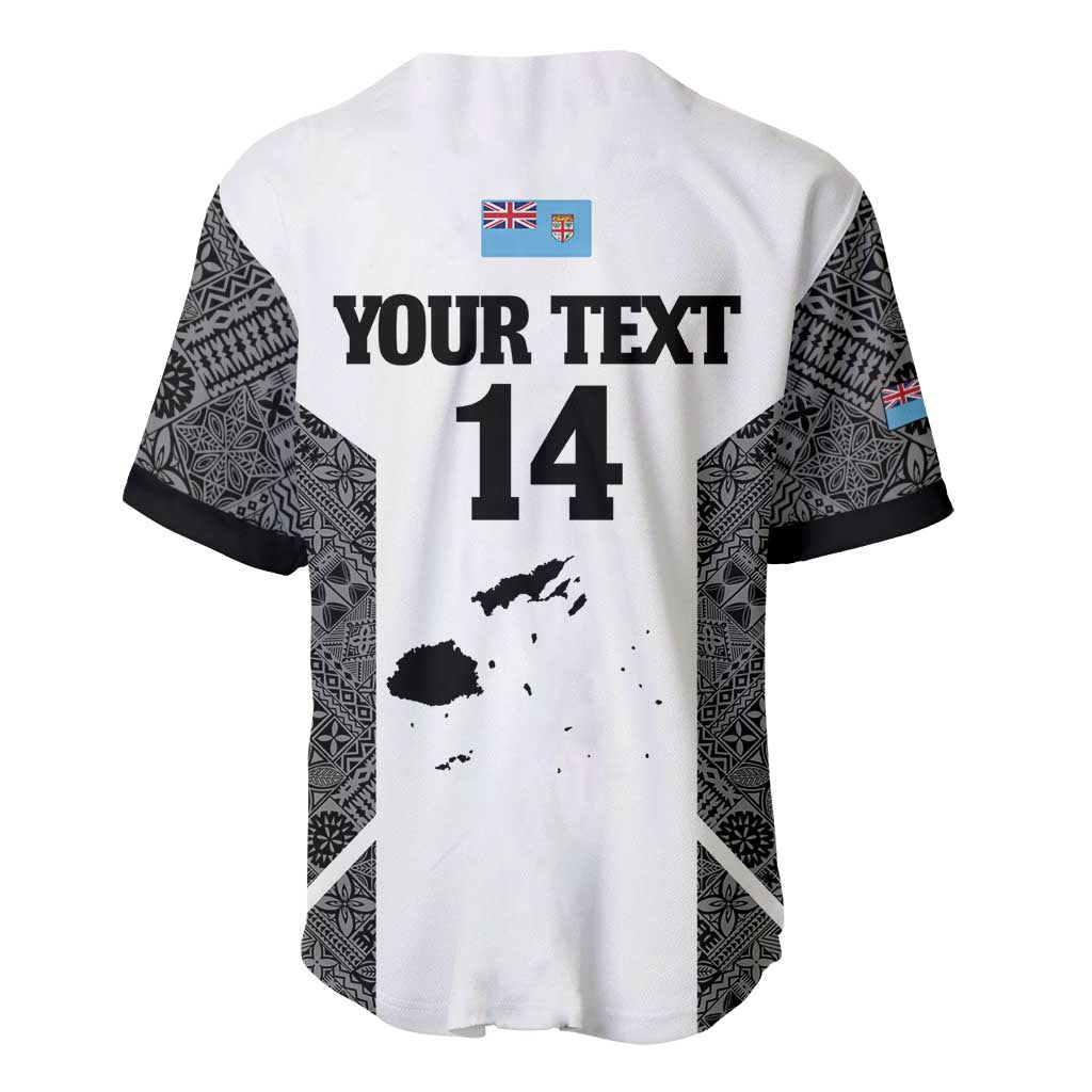 Custom Fiji Tapa Rugby Baseball Jersey Flying Fijian Black And White Version
