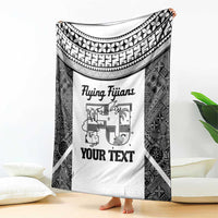 Custom Fiji Tapa Rugby Blanket Flying Fijian Black And White Version