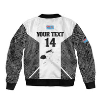 Custom Fiji Tapa Rugby Bomber Jacket Flying Fijian Black And White Version