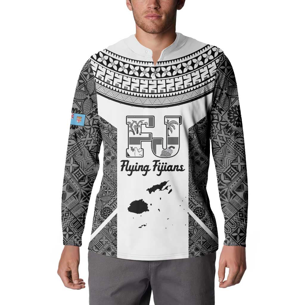 Custom Fiji Tapa Rugby Button Sweatshirt Flying Fijian Black And White Version