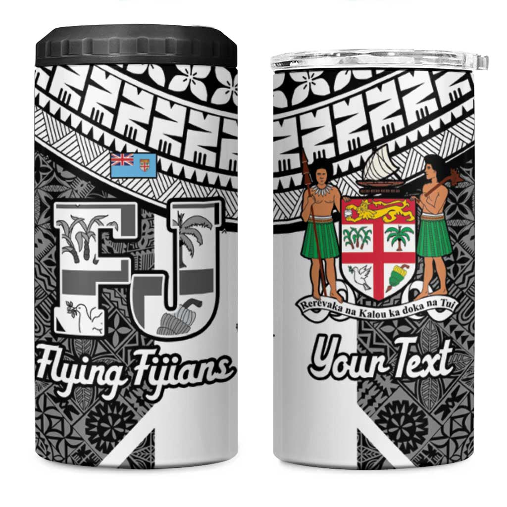 Custom Fiji Tapa Rugby 4 in 1 Can Cooler Tumbler Flying Fijian Black And White Version