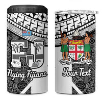 Custom Fiji Tapa Rugby 4 in 1 Can Cooler Tumbler Flying Fijian Black And White Version