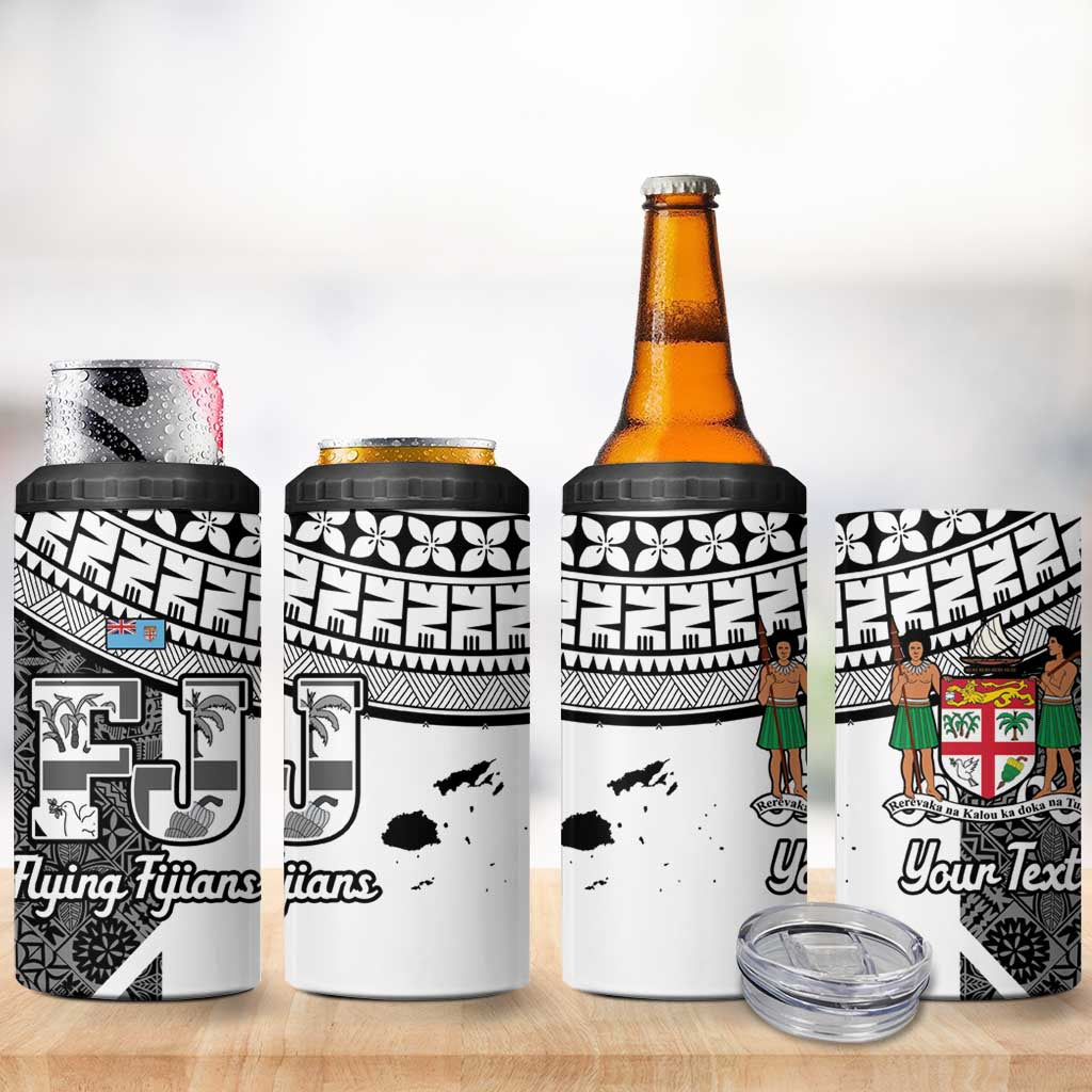 Custom Fiji Tapa Rugby 4 in 1 Can Cooler Tumbler Flying Fijian Black And White Version