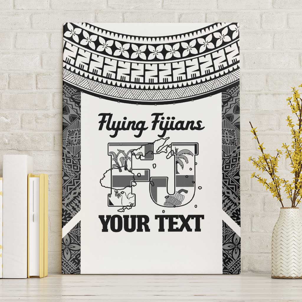 Custom Fiji Tapa Rugby Canvas Wall Art Flying Fijian Black And White Version