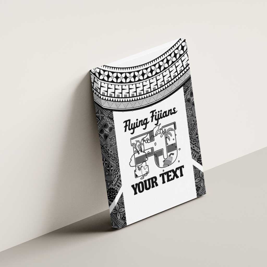 Custom Fiji Tapa Rugby Canvas Wall Art Flying Fijian Black And White Version