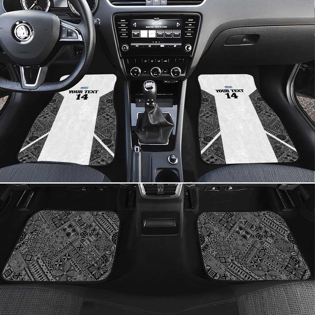 Custom Fiji Tapa Rugby Car Mats Flying Fijian Black And White Version