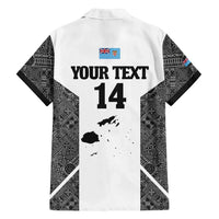 Custom Fiji Tapa Rugby Family Matching Off Shoulder Short Dress and Hawaiian Shirt Flying Fijian Black And White Version