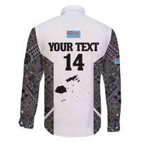 Custom Fiji Tapa Rugby Family Matching Off Shoulder Short Dress and Hawaiian Shirt Flying Fijian Black And White Version