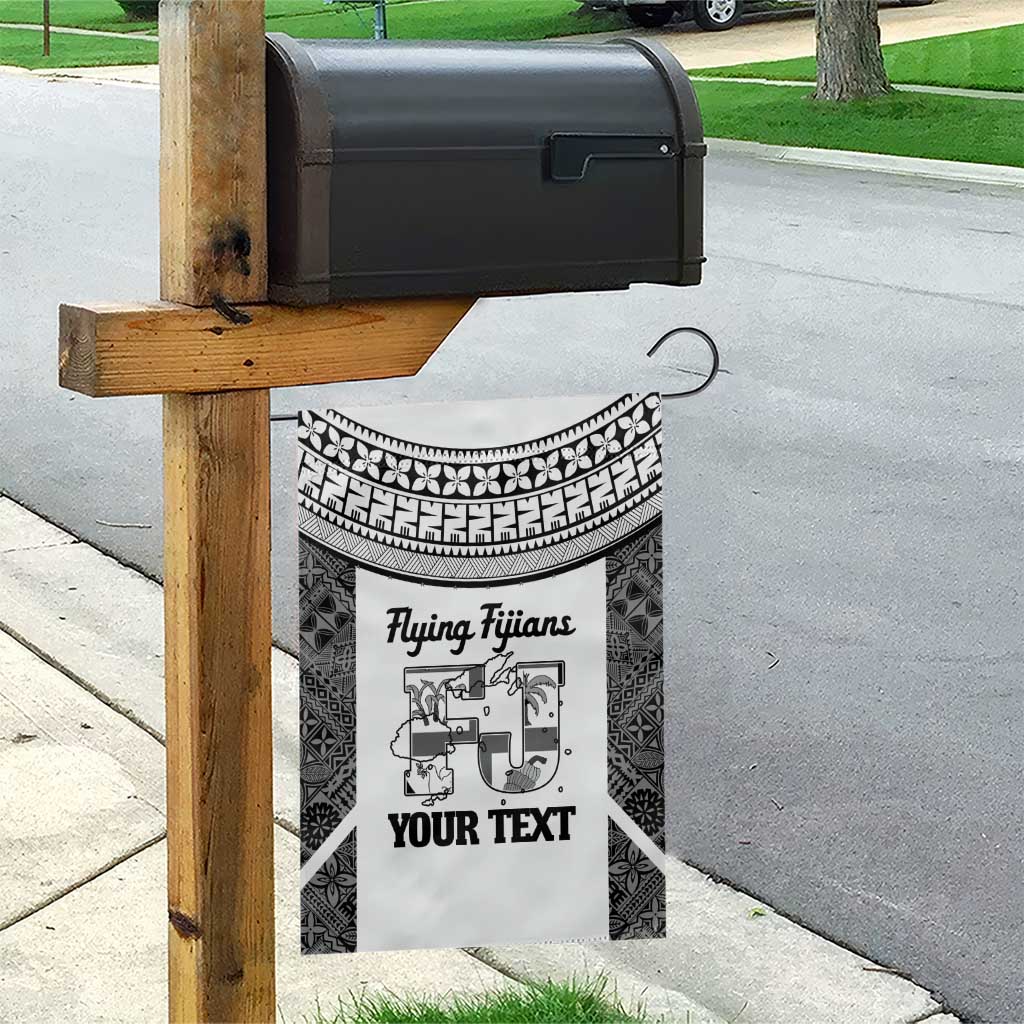 Custom Fiji Tapa Rugby Garden Flag Flying Fijian Black And White Version