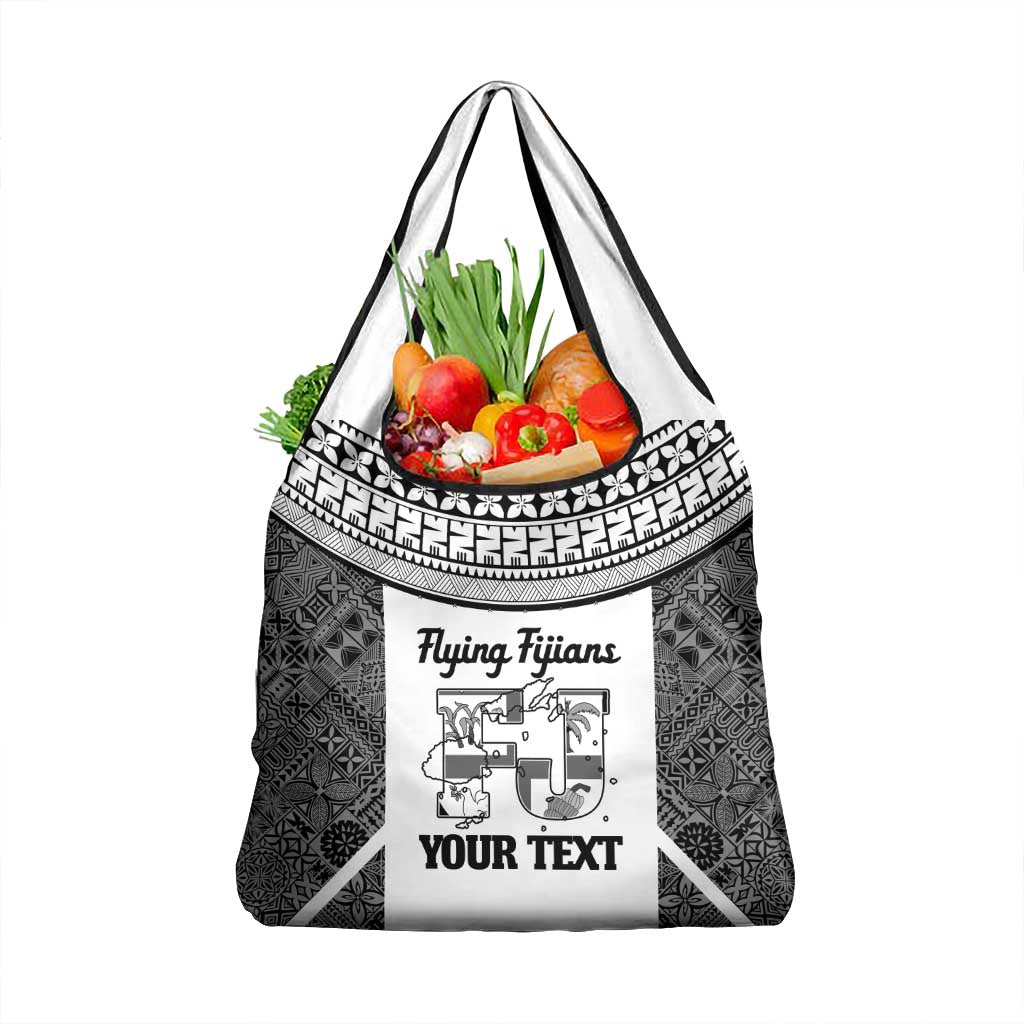 Custom Fiji Tapa Rugby Grocery Bag Flying Fijian Black And White Version