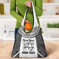 Custom Fiji Tapa Rugby Grocery Bag Flying Fijian Black And White Version