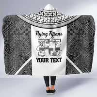 Custom Fiji Tapa Rugby Hooded Blanket Flying Fijian Black And White Version