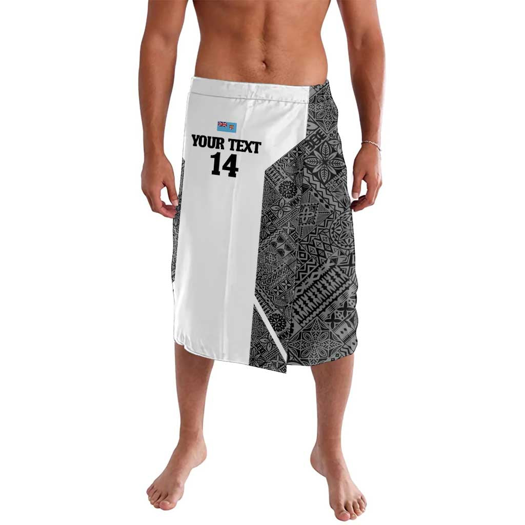 Custom Fiji Tapa Rugby Lavalava Flying Fijian Black And White Version