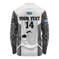 Custom Fiji Tapa Rugby Long Sleeve Shirt Flying Fijian Black And White Version