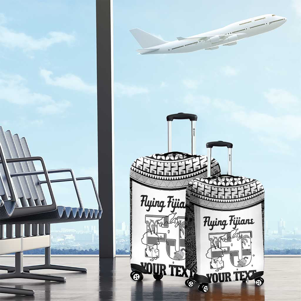 Custom Fiji Tapa Rugby Luggage Cover Flying Fijian Black And White Version