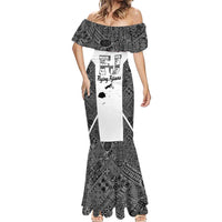 Custom Fiji Tapa Rugby Mermaid Dress Flying Fijian Black And White Version