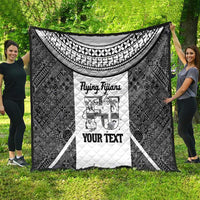 Custom Fiji Tapa Rugby Quilt Flying Fijian Black And White Version