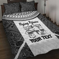 Custom Fiji Tapa Rugby Quilt Bed Set Flying Fijian Black And White Version