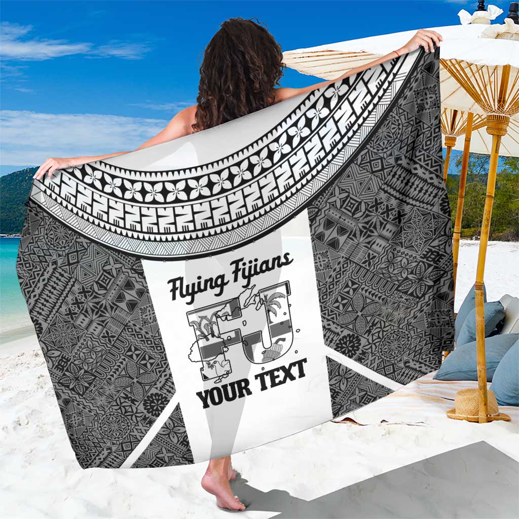 Custom Fiji Tapa Rugby Sarong Flying Fijian Black And White Version