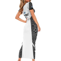 Custom Fiji Tapa Rugby Short Sleeve Bodycon Dress Flying Fijian Black And White Version