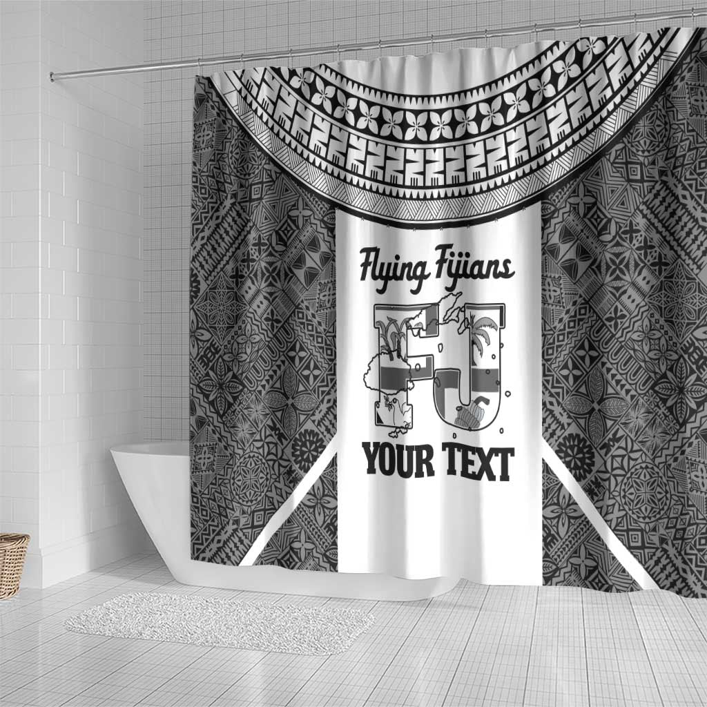 Custom Fiji Tapa Rugby Shower Curtain Flying Fijian Black And White Version