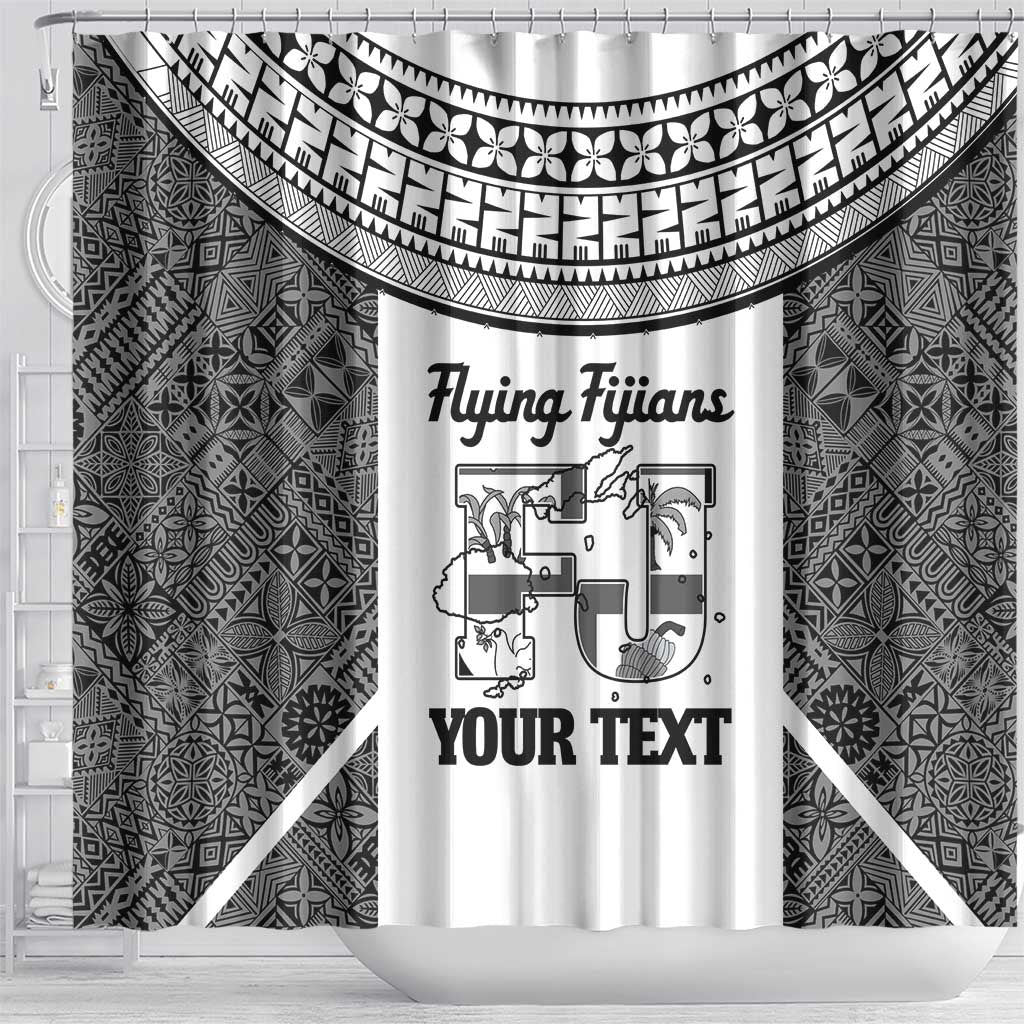 Custom Fiji Tapa Rugby Shower Curtain Flying Fijian Black And White Version