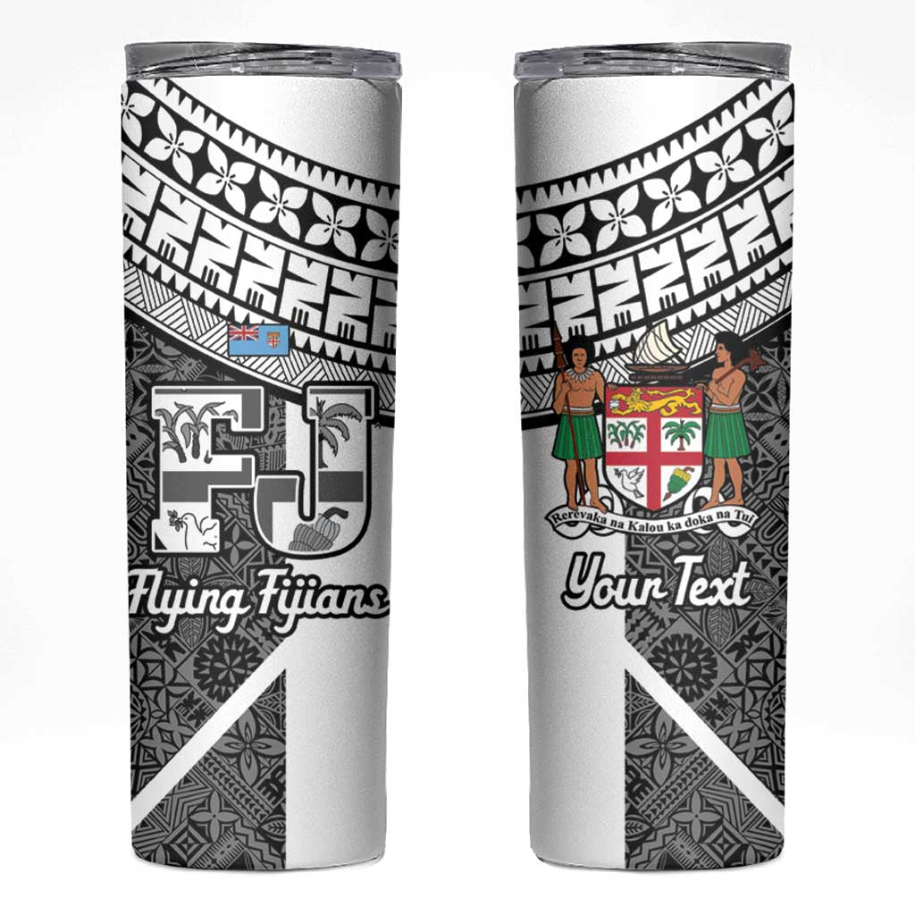 Custom Fiji Tapa Rugby Skinny Tumbler Flying Fijian Black And White Version