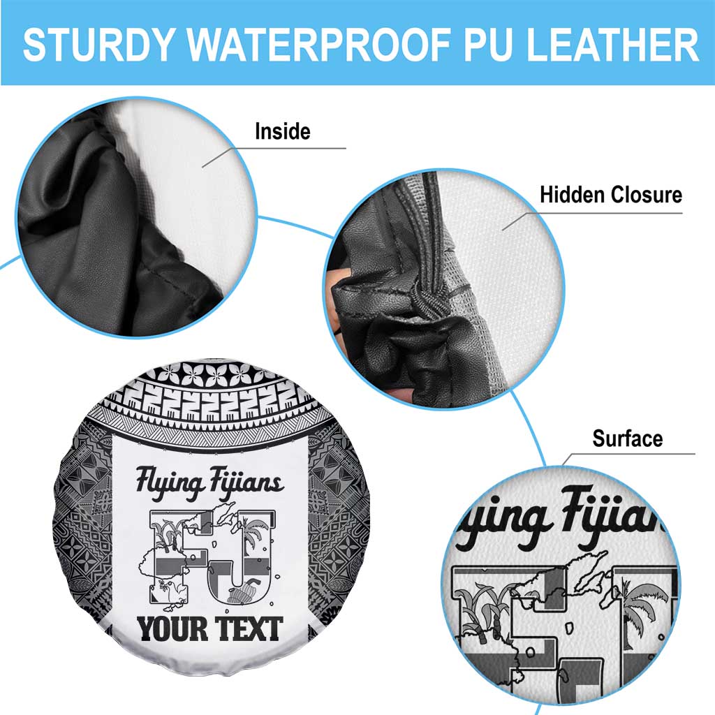 Custom Fiji Tapa Rugby Spare Tire Cover Flying Fijian Black And White Version