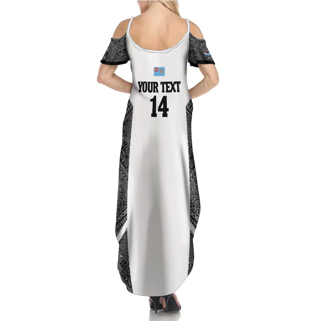 Custom Fiji Tapa Rugby Summer Maxi Dress Flying Fijian Black And White Version