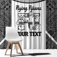 Custom Fiji Tapa Rugby Window Curtain Flying Fijian Black And White Version