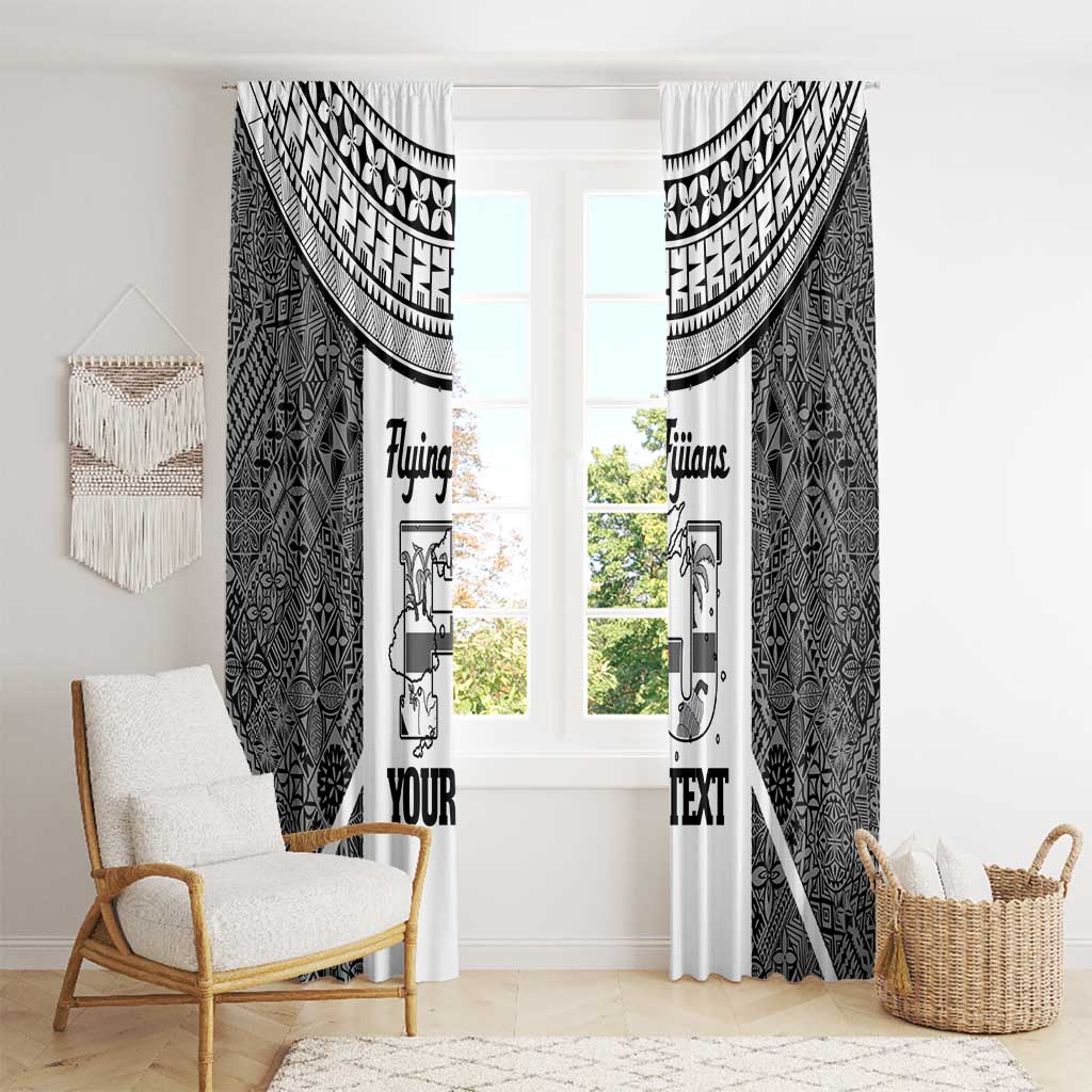 Custom Fiji Tapa Rugby Window Curtain Flying Fijian Black And White Version
