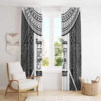 Custom Fiji Tapa Rugby Window Curtain Flying Fijian Black And White Version