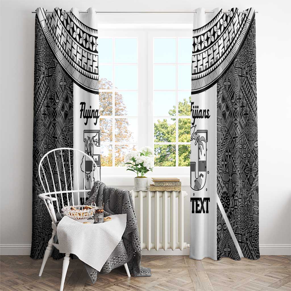 Custom Fiji Tapa Rugby Window Curtain Flying Fijian Black And White Version