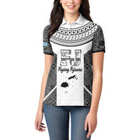 Custom Fiji Tapa Rugby Women Polo Shirt Flying Fijian Black And White Version