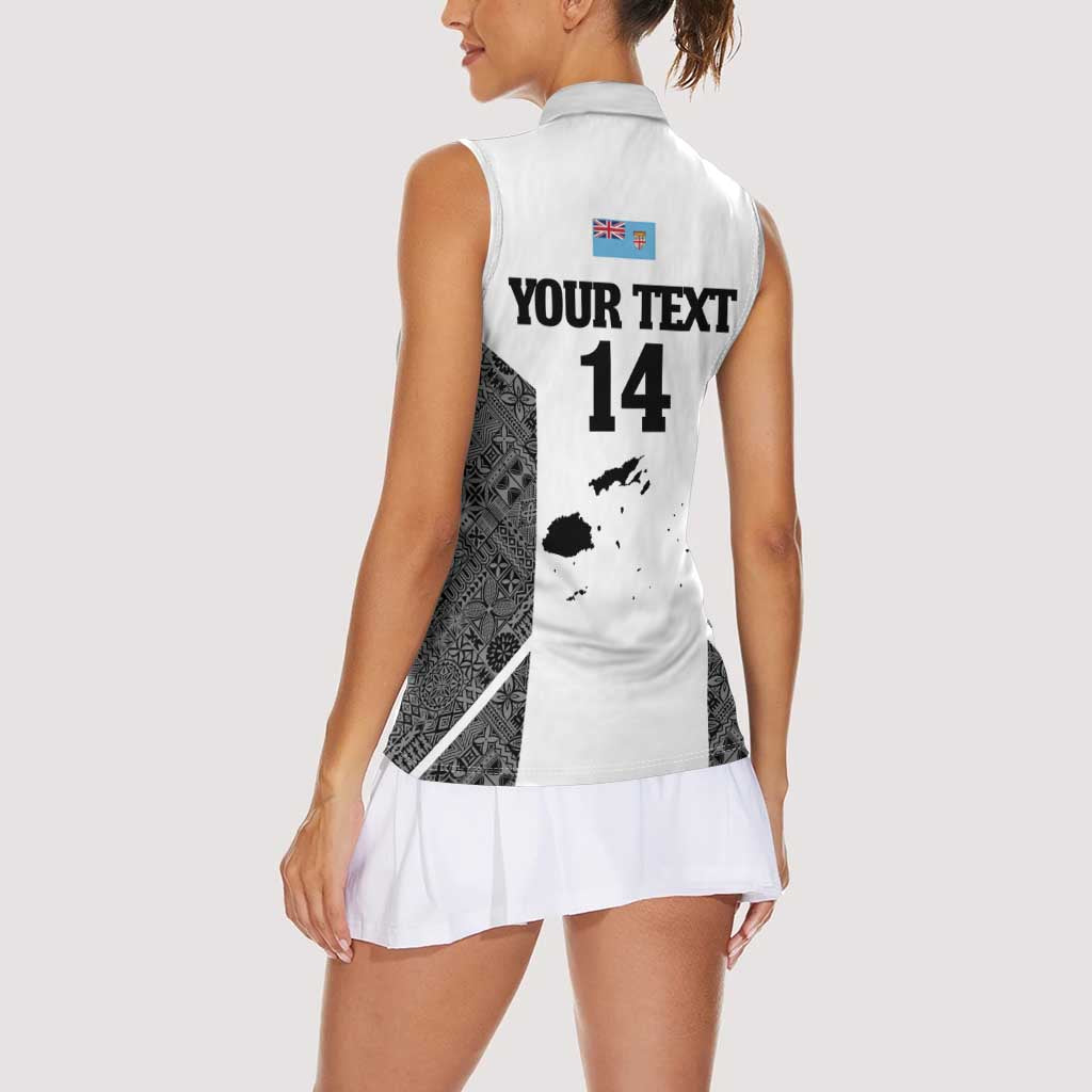 Custom Fiji Tapa Rugby Women Sleeveless Polo Shirt Flying Fijian Black And White Version